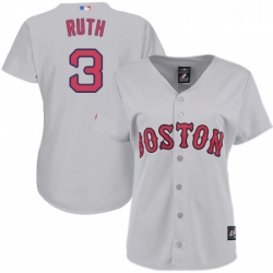 Womens Majestic Boston Red Sox 3 Babe Ruth Authentic Grey Road MLB Jersey