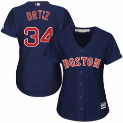 Womens Majestic Boston Red Sox 34 David Ortiz Authentic Navy Blue Alternate Road MLB Jersey