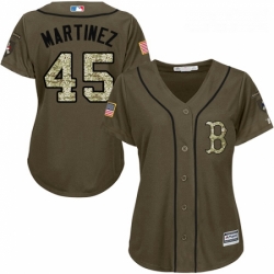 Womens Majestic Boston Red Sox 45 Pedro Martinez Replica Green Salute to Service MLB Jersey