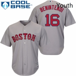 Youth Majestic Boston Red Sox 16 Andrew Benintendi Replica Grey Road Cool Base MLB Jersey