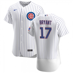 Men Chicago Cubs 17 Kris Bryant Men Nike White Home 2020 Flex Base Player Jersey