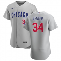 Men Chicago Cubs 34 Jon Lester Men Nike Gray Road 2020 Flex Base Team Jersey