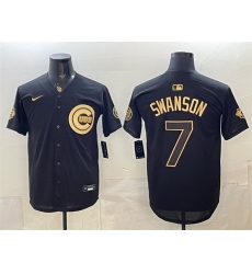 Men Chicago Cubs 7 Dansby Swanson Black Gold 150th Anniversary Patch Stitched Baseball Jersey Men Chicago Cubs 7 Dansby Swanson Black Gold 150th Anniversary Patch Stitched Baseball Jersey