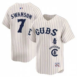 Men Chicago Cubs 7 Dansby Swanson Cream Pinstripe Special Vapor Premier Limited Stitched Baseball Jersey