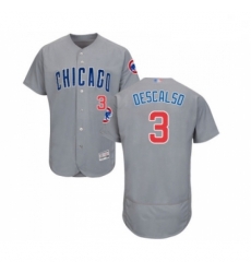 Mens Chicago Cubs 3 Daniel Descalso Grey Road Flex Base Authentic Collection Baseball Jersey