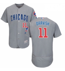 Mens Majestic Chicago Cubs 11 Yu Darvish Grey Road Flex Base Authentic Collection MLB Jersey