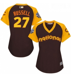 Womens Majestic Chicago Cubs 27 Addison Russell Authentic Brown 2016 All Star National League BP Cool Base MLB Jersey