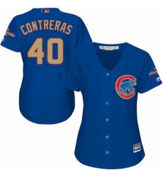 Womens Majestic Chicago Cubs 40 Willson Contreras Authentic Royal Blue 2017 Gold Champion MLB Jersey