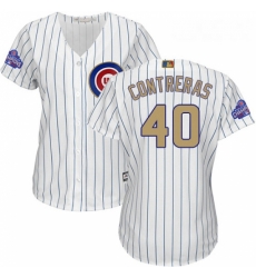 Womens Majestic Chicago Cubs 40 Willson Contreras Authentic White 2017 Gold Program MLB Jersey