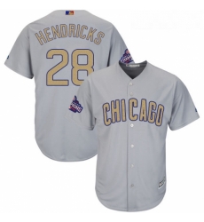 Youth Majestic Chicago Cubs 28 Kyle Hendricks Authentic Gray 2017 Gold Champion Cool Base MLB Jersey