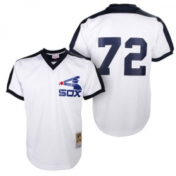 Men Mitchell and Ness Chicago White Sox #72 Carlton Fisk Replica White Throwback MLB Jersey