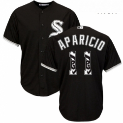 Mens Majestic Chicago White Sox 11 Luis Aparicio Authentic Black Team Logo Fashion Cool Base MLB Jersey