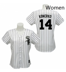 Womens Majestic Chicago White Sox 14 Paul Konerko Replica WhiteBlack Strip Fashion MLB Jersey