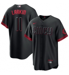 Men Cincinnati Reds 11 Barry Larkin Black 2023 City Connect Stitched Jersey