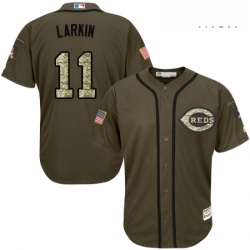 Mens Majestic Cincinnati Reds 11 Barry Larkin Authentic Green Salute to Service MLB Jersey