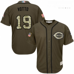 Mens Majestic Cincinnati Reds 19 Joey Votto Authentic Green Salute to Service MLB Jersey