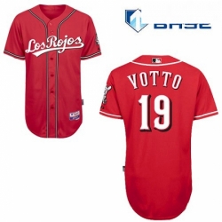 Mens Majestic Cincinnati Reds 19 Joey Votto Authentic Red Alternate Los Rojos Cool Base MLB Jersey