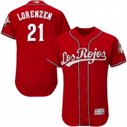 Mens Majestic Cincinnati Reds 21 Michael Lorenzen Red Los Rojos Flexbase Authentic Collection MLB Jersey