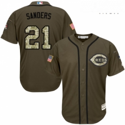 Mens Majestic Cincinnati Reds 21 Reggie Sanders Authentic Green Salute to Service MLB Jersey