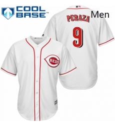 Mens Majestic Cincinnati Reds 9 Jose Peraza Replica White Home Cool Base MLB Jersey 