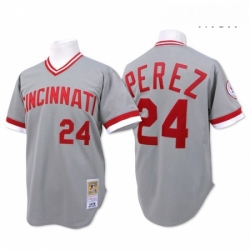 Mens Mitchell and Ness Cincinnati Reds 24 Tony Perez Authentic Grey Throwback MLB Jersey