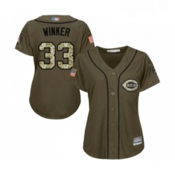 Womens Cincinnati Reds 33 Jesse Winker Authentic Green Salute to Service Baseball Jersey 