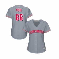 Womens Cincinnati Reds 66 Yasiel Puig Replica Grey Road Cool Base Baseball Jersey 