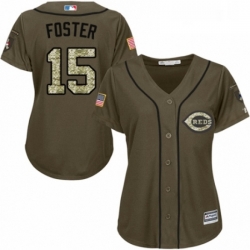 Womens Majestic Cincinnati Reds 15 George Foster Authentic Green Salute to Service MLB Jersey 