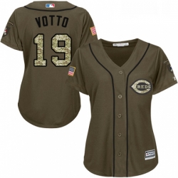 Womens Majestic Cincinnati Reds 19 Joey Votto Authentic Green Salute to Service MLB Jersey