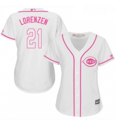 Womens Majestic Cincinnati Reds 21 Michael Lorenzen Authentic White Fashion Cool Base MLB Jersey