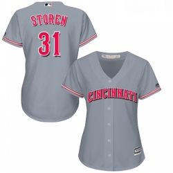 Womens Majestic Cincinnati Reds 31 Drew Storen Replica Grey Road Cool Base MLB Jersey