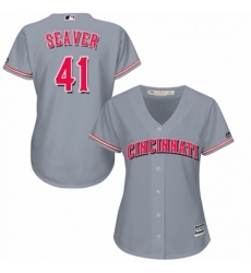 Womens Majestic Cincinnati Reds 41 Tom Seaver Authentic Grey Road Cool Base MLB Jersey 