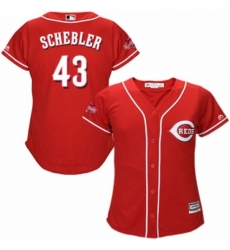 Womens Majestic Cincinnati Reds 43 Scott Schebler Replica Red Alternate Cool Base MLB Jersey 