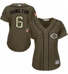 Womens Majestic Cincinnati Reds 6 Billy Hamilton Replica Green Salute to Service MLB Jersey