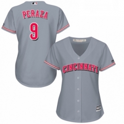 Womens Majestic Cincinnati Reds 9 Jose Peraza Replica Grey Road Cool Base MLB Jersey 