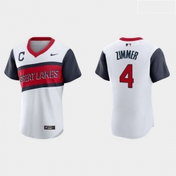 Men Cleveland Indians 4 Bradley Zimmer Men Nike White 2021 Little League Classic Authentic MLB Jersey