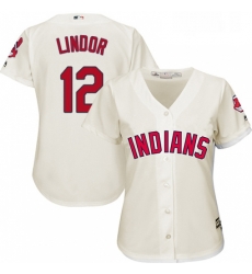 Womens Majestic Cleveland Indians 12 Francisco Lindor Authentic Cream Alternate 2 Cool Base MLB Jersey