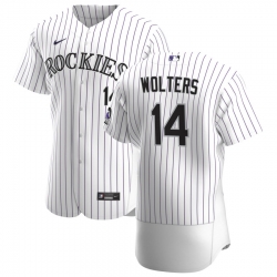 Men Colorado Rockies 14 Tony Wolters Men Nike White Home 2020 Flex Base Player MLB Jersey