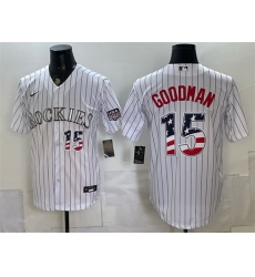 Men Colorado Rockies 15 Hunter Goodman White 2026 USA 250 Fourth of July Home Stitched Baseball Jersey Men Colorado Rockies 15 Hunter Goodman White 2026 USA 250 Fourth of July Home Stitched Baseball Jersey
