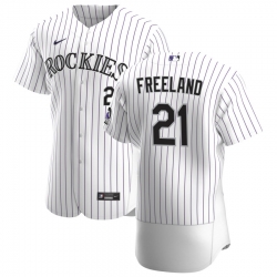 Men Colorado Rockies 21 Kyle Freeland Men Nike White Home 2020 Flex Base Player MLB Jersey