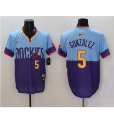 Men Colorado Rockies 5 Carlos Gonzalez Purple Light Blue 2025 City Connect Limited Stitched Baseball Jersey Men Colorado Rockies 5 Carlos Gonzalez Purple Light Blue 2025 City Connect Limited Stitched Baseball Jersey