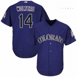 Mens Majestic Colorado Rockies 14 Tony Wolters Replica Purple Alternate 1 Cool Base MLB Jersey 