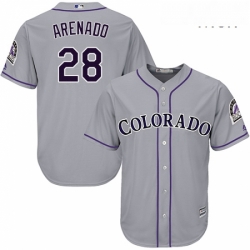 Mens Majestic Colorado Rockies 28 Nolan Arenado Replica Grey Road Cool Base MLB Jersey