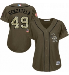 Womens Majestic Colorado Rockies 49 Antonio Senzatela Authentic Green Salute to Service MLB Jersey 