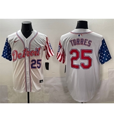 Men Detroit Tigers 25 Gleyber Torres White 2025 Memorial Day Vapor Premier Limited Stitched Baseball Jersey