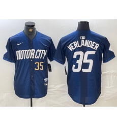 Men Detroit Tigers 35 Justin Verlander 2024 Navy City Connect Cool Base Limited jerseys 3