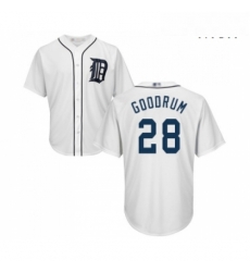 Mens Detroit Tigers 28 Niko Goodrum Replica White Home Cool Base Baseball Jersey 