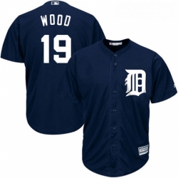 Youth Majestic Detroit Tigers 19 Travis Wood Replica Navy Blue Alternate Cool Base MLB Jersey 