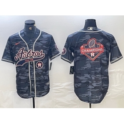 Men Houston Astros Blank Gray Camo With Patch Cool Base Stitched Baseball Jersey 6