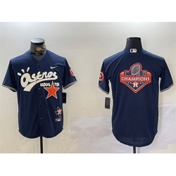 Men Houston Astros Navy Team Big Logo Cactus Jack Style Vapor Premier Limited Stitched Baseball Jersey 3